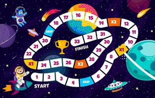 Kids board step game with flying saucer in space vector