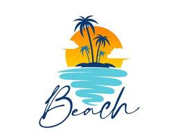 Tropical summer beach icon with palms on island vector