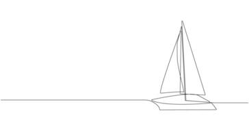 velero, bote, bandeja. mano dibujo en uno línea estilo. descanso en el agua. vector