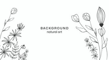 Luxurious botanical background with trendy wildflowers and minimalist flowers for wall decoration or wedding. Hand drawing. Hand drawn line of grass, elegant leaves for invitation save the date card. vector