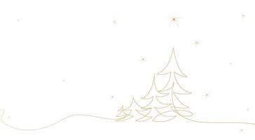 The Christmas tree is decorated with stars and snowflakes. Hand drawing in the style of one continuous line. For print background, holiday decor. vector