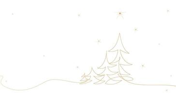 The Christmas tree is decorated with stars and snowflakes. Hand drawing in the style of one continuous line. For print background, holiday decor. vector