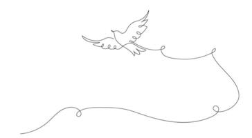 One continuous line drawing of a flying pigeon, background. Bird symbol of peace and freedom in simple linear style vector