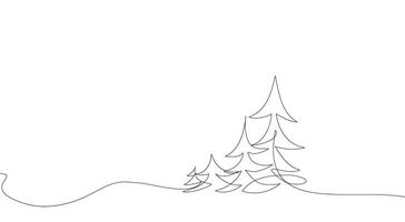 The Christmas tree is decorated with stars and snowflakes. Hand drawing in the style of one continuous line. For print background, holiday decor. vector