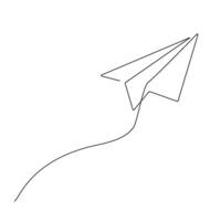 Airplane in line art style, One continuous drawing. Thin flourish border of an airplane flying up in a simple linear style.. Can be used for background, card, vector