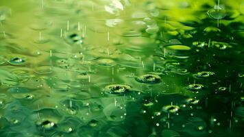 Water drops on a green background. Shallow depth of field. photo