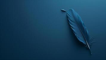 Feather on blue background. 3d rendering, 3d illustration. photo