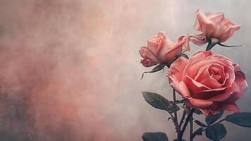 Beautiful pink rose on a grunge background with copy space. photo
