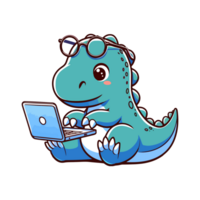 schattig icoon karakter dinosaurus en laptop png