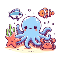 schattig icoon karakter Octopus en vis png