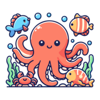 schattig icoon karakter Octopus en vis png