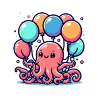 cute icon character octopus holding balloon png