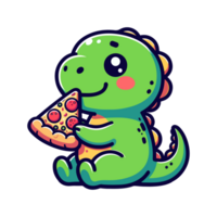 schattig icoon karakter dinosaurus aan het eten pizza png