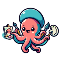 linda icono personaje pulpo pintor png