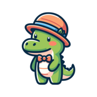 fofa ícone personagem crocodilo vestindo elegante chapéu png