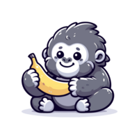 schattig icoon karakter gorilla en banaan png