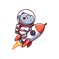 cute icon character hippo astronaut on a rocket png