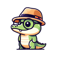 mignonne icône personnage crocodile portant à la mode chapeau png