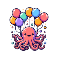 cute icon character octopus holding balloon png