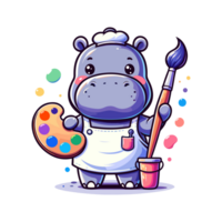 linda icono personaje hipopótamo pintor png