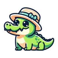 linda icono personaje cocodrilo vistiendo de moda sombrero png