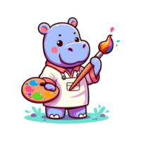 cute icon character hippo painter png