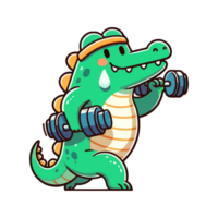 cute icon character crocodile lifts barbell png