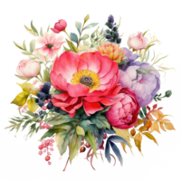 Watercolor bouquet featuring a variety of flowers png