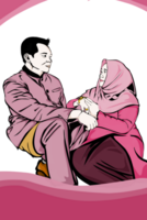 Design of a Muslim couple in pink clothes. Perfect for stickers, wedding and party decoration elements png