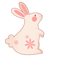 cute rabbit with pink flowers on its back, sitting on the ground png