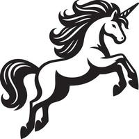 Black and white unicorn jumping illustration. vector