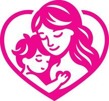 Mom holds her baby inside a heart illustration. vector