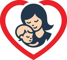 The tender icon of a mother gently holding her baby within the contour of a heart. vector