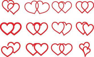 Two red heart line art icon set. Set of love symbols for Valentine's Day. vector