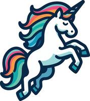 Cute unicorn jumping on a rainbow illustration on a white background. vector