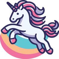 bebé unicornio saltando en un arco iris ilustración. vector