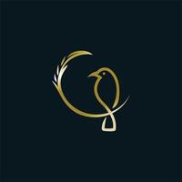 Outline Minimalist Golden Bird with Rounded Leaf vector