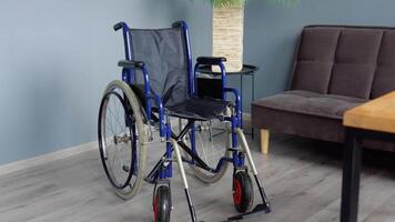 Wheelchair in social services office. Disability and mobility concept video