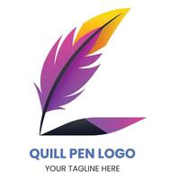 feather pen logo gold with square line design template vector