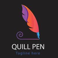 Set of golden quill signature logo design. Minimalist feather ink logo template. vector