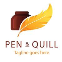 Set of golden quill signature logo design. Minimalist feather ink logo template. vector