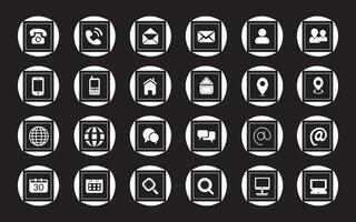 Contact related icon set, Essential Flat Stroke Circular Web Icon Set Phone Contact Location Button, Web icon, contact us icon, address, location, email, phone. Contact information symbols collection. vector