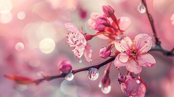 Sakura branches and water drops in a peaceful spring photo