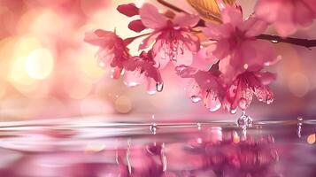 Sakura branches and water drops in a peaceful spring photo