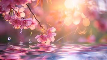 Sakura branches and water drops in a peaceful spring photo