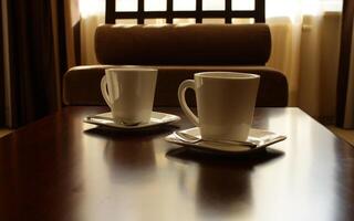 Porcelain Tea Set For Two Persons In Oriental Style Interior photo