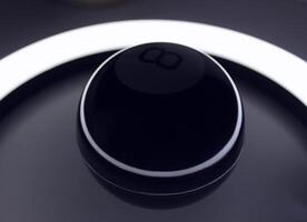 Closeup Photo Of Black Billiard Ball With Number Eight In Round Backlight