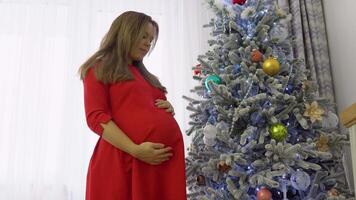 Belly of a pregnant woman with New Year's ball video