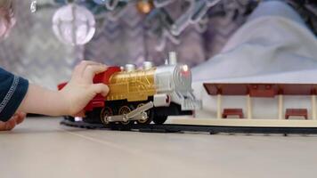 Retro train under tree gift, vintage concept video