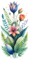 uma com tema botânico cumprimento cartão com aguarela ilustrações do flores, samambaias, e botânico elementos png